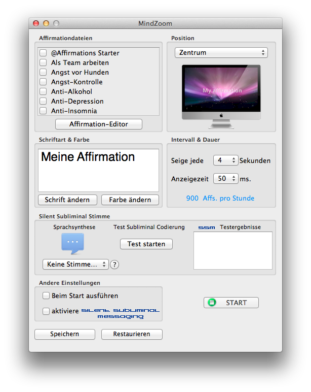 Mindzoom-Bildschirm für Mac OS